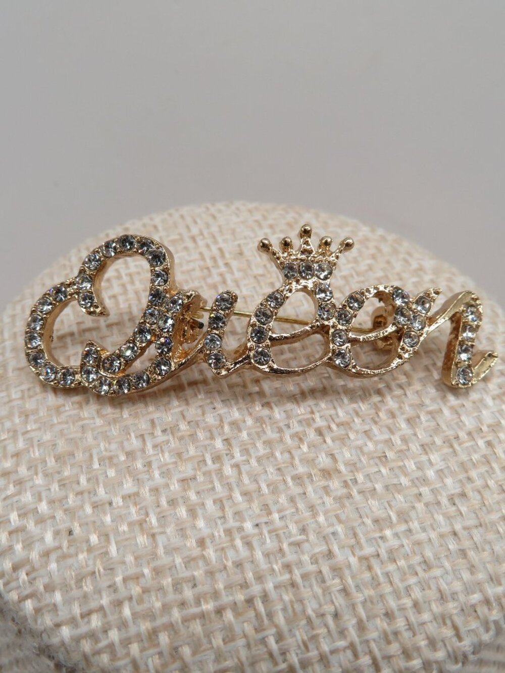 Rhinestone Crown Queen Gold Tone Brooch